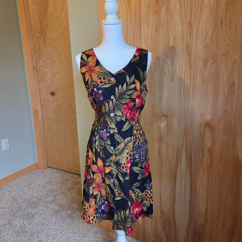 vintage y2k hawaiian tropical print mini dress